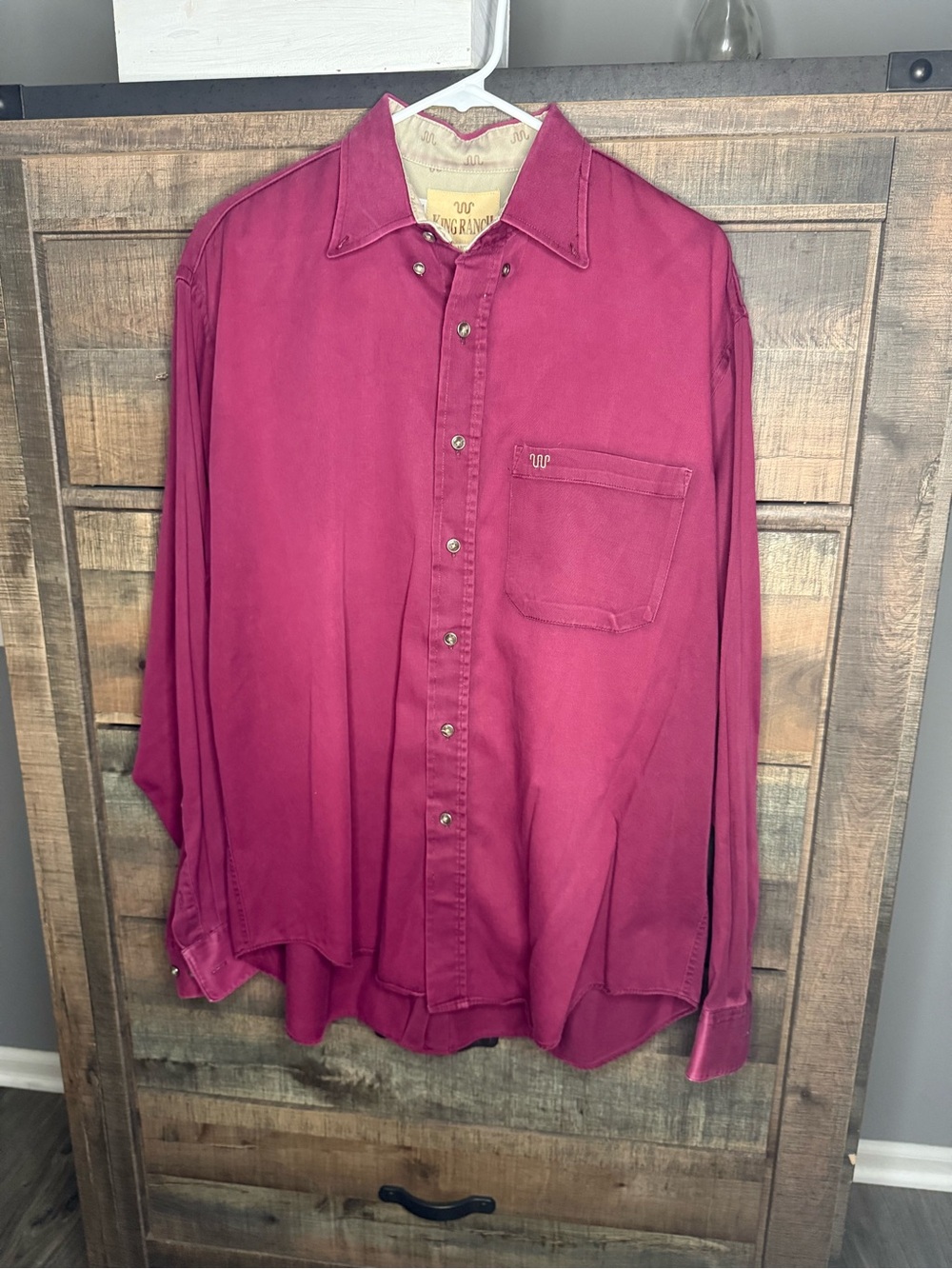 King Ranch Men’s Large Burgundy Button Front Western Casual Shirt 100% Cotton